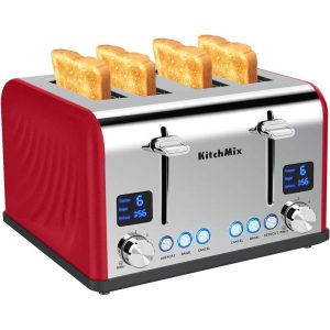 Toaster 4 Slice, with LCD Timer, Extra Wide Slots, Dual Screen, Removal Crumb Tray  |  Toasters Kitchen Appliances Black, Grey, Red, White