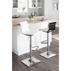 Tower Master Contemporary Adjustable Bar Stool in Faux Leather – N/A  |  Counter and Bar Stools Counter & Bar Stools Black, Grey, White