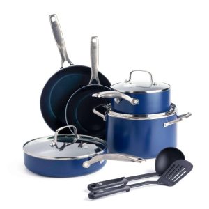 Toxin-Free 10 Piece Ceramic Non Stick Cookware Set  |  Cookware Sets Cookware Sets Blue