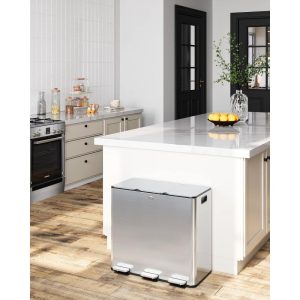 Triple Compartment Stainless Steel Kitchen Trash Can  |  Kitchen Trash Cans Kitchen Storage Kitchen Trash Cans