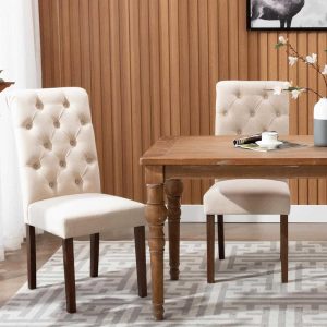 Tufted Parsons Upholstered Dining Side Chairs with Solid Wood Legs and Padded Seat  |  Kitchen and Dining Chairs Kitchen & Dining Chairs Beige, Black, Blue, Grey, Ivory, Multi