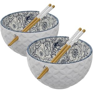 Udon Ramen Bowl w/ Chopsticks Set of 2 – 6″ D 21 oz.  |  Bowls Bowls Black, Blue, Orange, White