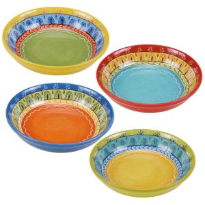 Valencia 9.25-inch Soup/Pasta Bowls (Set of 4) Assorted Designs  |  Bowls Bowls Blue, Orange, Yellow