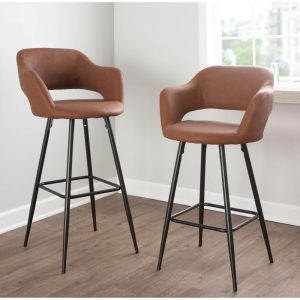 Vallen Faux Leather Bar Stools (Set of 2) – N/A  |  Counter and Bar Stools Counter & Bar Stools Brown, Cream, Grey