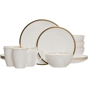 Varda Round 16 Piece Dinnerware Set  |  Dinnerware Sets Dinnerware Blue, Gold, Grey, White