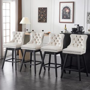 Velvet Cushioned Swivel Bar Stool Accent Dining Chairs (Set of 4)  |  Counter and Bar Stools Counter & Bar Stools Beige, Black, Blue, Grey