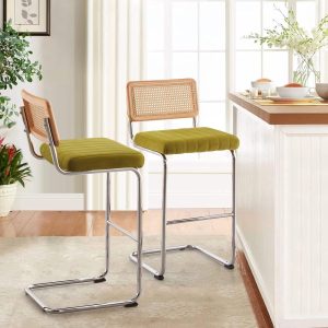 Velvet Upholstered Barstools/Counter Stool with Rattan Back  |  Counter and Bar Stools Counter & Bar Stools Black, Green, Grey, White, Yellow