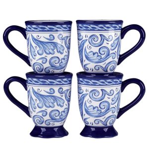 Veranda 14 oz. Mugs, Set of 4  |  Mugs Dinnerware Blue, Navy, White