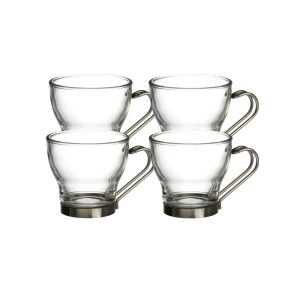 Verdi Set of 4 Espresso Cups With Handle  |  Mugs Dinnerware Clear, Silver