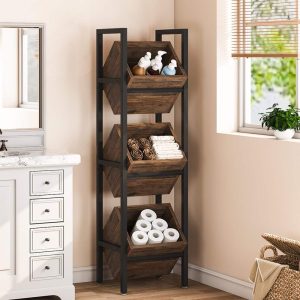 Vertical Standing Basket Storage Tower for Kitchen Bathroom Living Room  |  Pantry Organizer Kitchen Storage Brown, White