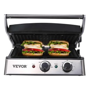 VEVOR 14.5″ Commercial Electric Griddle Indoor Countertop Stainless Steel Non-Stick Iron Plate 0-446℉ Adjustable Temp  |  Pots and Pans Pots & Pans Black, Silver