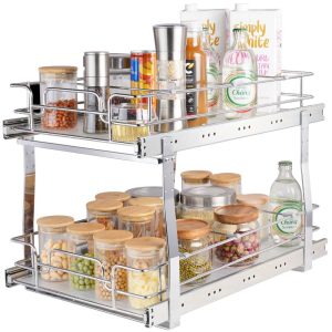 VEVOR 2 Tier 13x21in Pull Out Cabinet Organizer Heavy Duty Slide Out Pantry Shelvesfor Inside Kitchen Cabinet Bathroom  |  Pantry Organizer Kitchen Storage Pantry Organizer