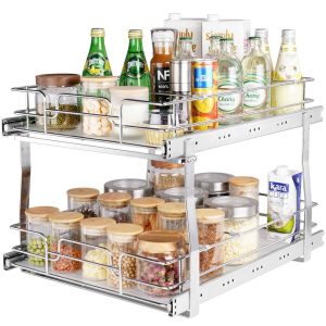 VEVOR 2 Tier 16x21in Pull Out Cabinet Organizer Heavy Duty Slide Out Pantry Shelvesfor Inside Kitchen Cabinet Bathroom  |  Pantry Organizer Kitchen Storage Pantry Organizer