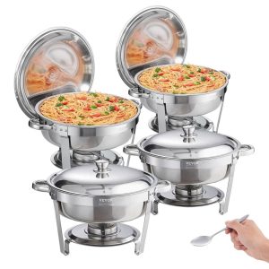 VEVOR Chafing Dish Buffet Set,6 Qt 4 Pack, Stainless Steel Chafer with Full Size Pan,Round Catering Warmer Server with Lid  |  Serveware Dinnerware Serveware