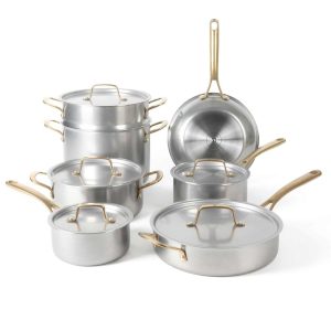 Vintage 18/8 Triply Stainless Steel 12 Piece Cookware Set w/Gold Handles  |  Cookware Sets Cookware Sets Cookware Sets