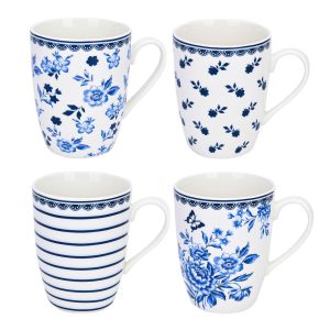 Vintage Blue Coffee Tea Bone China Mugs Set of 4  |  Mugs Dinnerware Blue