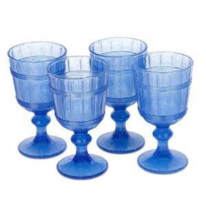 Vintage Bubbles Wine Glasses Set of 4  |  Wine Glasses Dinnerware Blue, Pink