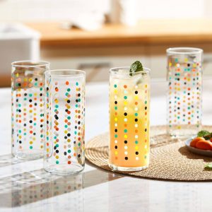 Vintage Flower Power Party Dots Cooler Glasses, 16-ounce, Set of 4  |  Drinking Glasses Dinnerware Drinking Glasses