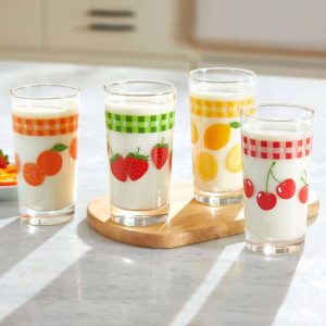 Vintage Juice Glasses, 11-ounce, Assorted, Set of 4  |  Drinking Glasses Dinnerware Drinking Glasses