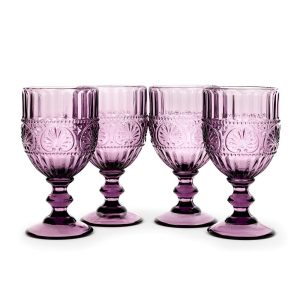 Vintage Purple Wine Glasses Set of 4 – 12 oz.  |  Wine Glasses Dinnerware Purple