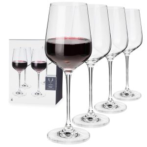 Viski Bordeaux Glasses, 4 Lead-Free Crystal Wine Glasses, European Made Glassware, Set of 4, 21 Ounces  |  Wine Glasses Dinnerware Clear