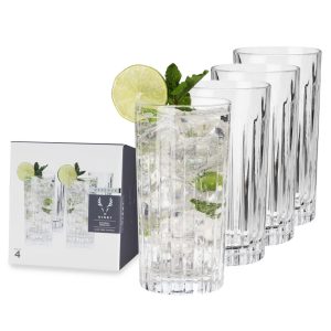 Viski Highball Tumblers, 4 Lead-Free Crystal Cocktail Glasses, European Made Glassware, Set of 4, 14 Ounces  |  Drinking Glasses Dinnerware Clear