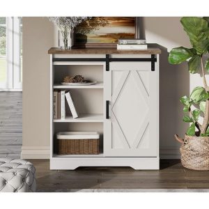 WAMPAT Farmhouse Coffee Bar Cabinet Storage Sideboard  |  Buffets and Sideboards Buffets & Sideboards Brown, Off-White