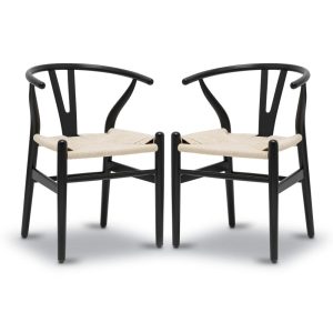 Weave Chairs – Solid Wood Frame (Set of 2)  |  Kitchen and Dining Chairs Kitchen & Dining Chairs Beige, Black, Brown, White