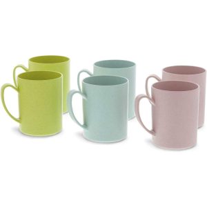 Wheat Straw Mugs, Coffee Cup Set, 3 Colors (13.8 oz, 6 Pack)  |  Mugs Dinnerware Mugs