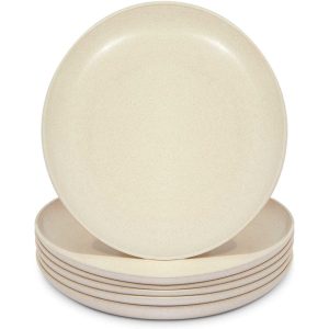 Wheat Straw Plates, Unbreakable Dinner Plate (Beige, 8 In, 6 Pack)  |  Plates Dinnerware Beige