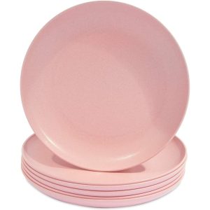 Wheat Straw Plates, Unbreakable Dinner Plate (Pink, 8 In, 6 Pack)  |  Plates Dinnerware Pink