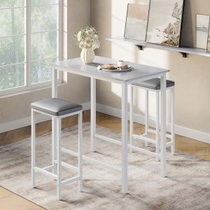 White Bar Height Kitchen Table Set with 2 Upholstered Stools/Chairs  |  Bar Tables Bar Tables Bar Tables