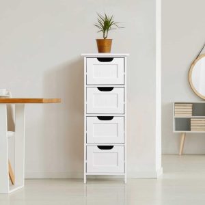 White Bathroom Storage Cabinet, Freestanding Cabinet with Drawers  |  Pantry Cabinets Kitchen Furniture Pantry Cabinets