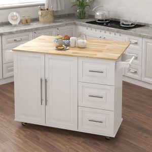 White Extensible Solid Wood Tabletop Kitchen Island  |  Kitchen Carts Kitchen Carts Kitchen Carts