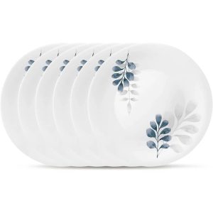 White Moon Botanica Blue Plate Set of 6  |  Plates Dinnerware Blue, Grey, White