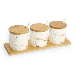 White Porcelain Canister Set with Gold Design  |  Kitchen Canisters Kitchen Canisters Kitchen Canisters