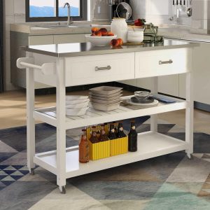 White Stainless Steel Table Top Kicthen Cart with Two Drawers  |  Kitchen Carts Kitchen Carts Kitchen Carts