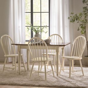 Willie Creek Spindle Wood 5-piece Dining Set with Leaf Extension by   |  Kitchen and Dining Sets Kitchen & Dining Sets Brown, Cream