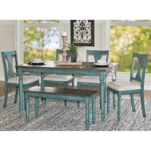 Willow Modern Farmhouse 6-piece Dining Set  |  Kitchen and Dining Sets Kitchen & Dining Sets Blue, Brown, Grey