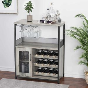 Wine Bar Cabinet with Detachable Rack Small Sideboard and Buffet Mesh Door – 13.8″D x 27.2″W x 36.2″H  |  Wine Racks Kitchen Storage Black, Brown, Gold, Grey, Multi, White