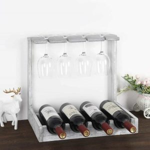 Wine Rack Table Wine Racks Countertop Wooden Wine 4 Bottle Holder  |  Wine Racks Kitchen Storage Brown, Grey