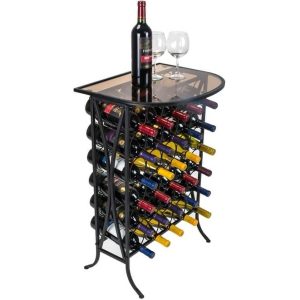 Wine Stand 30 Bottle with Glass Top  |  Wine Racks Kitchen Storage Black