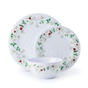 Winterberry Melamine 24PC Dinnerware Set, Service for 8  |  Plates Dinnerware Multi