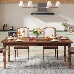 Wood Dining Table for 4-6 People, 62” Rectangle Kitchen Table  |  Kitchen and Dining Tables Kitchen & Dining Tables Brown