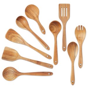 Wood Utensils Set for Cooking, 9 Piece Set Spoons and Spatulas for Kitchen  |  Kitchen Tools Kitchen Tools Brown