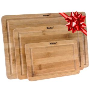 Wooden Cutting Boards for Kitchen with Juice Groove and Handles – Bamboo Chopping Boards Set of 3 – Wood Serving Trays  |  Cutting Boards Cutting Boards Brown