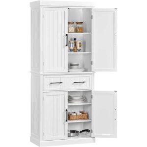 Wooden Kitchen Pantry Storage Cabinet with Doors and Shelves  |  Pantry Cabinets Kitchen Furniture Black, Grey, White