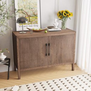 Wooden Storage Cabinet Sideboard with 2 Metal handles and 2 Doors  |  Pantry Cabinets Kitchen Furniture Black, Brown