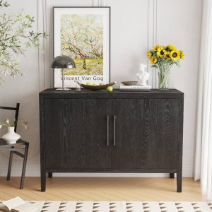 Wooden Storage Sideboard Cabinet with 2 Doors  |  Pantry Cabinets Kitchen Furniture Black, Brown