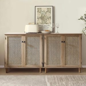 Woven Rattan Wicker Doors Accent Cabinet Sideboards  |  Buffets and Sideboards Buffets & Sideboards Brown, Natural